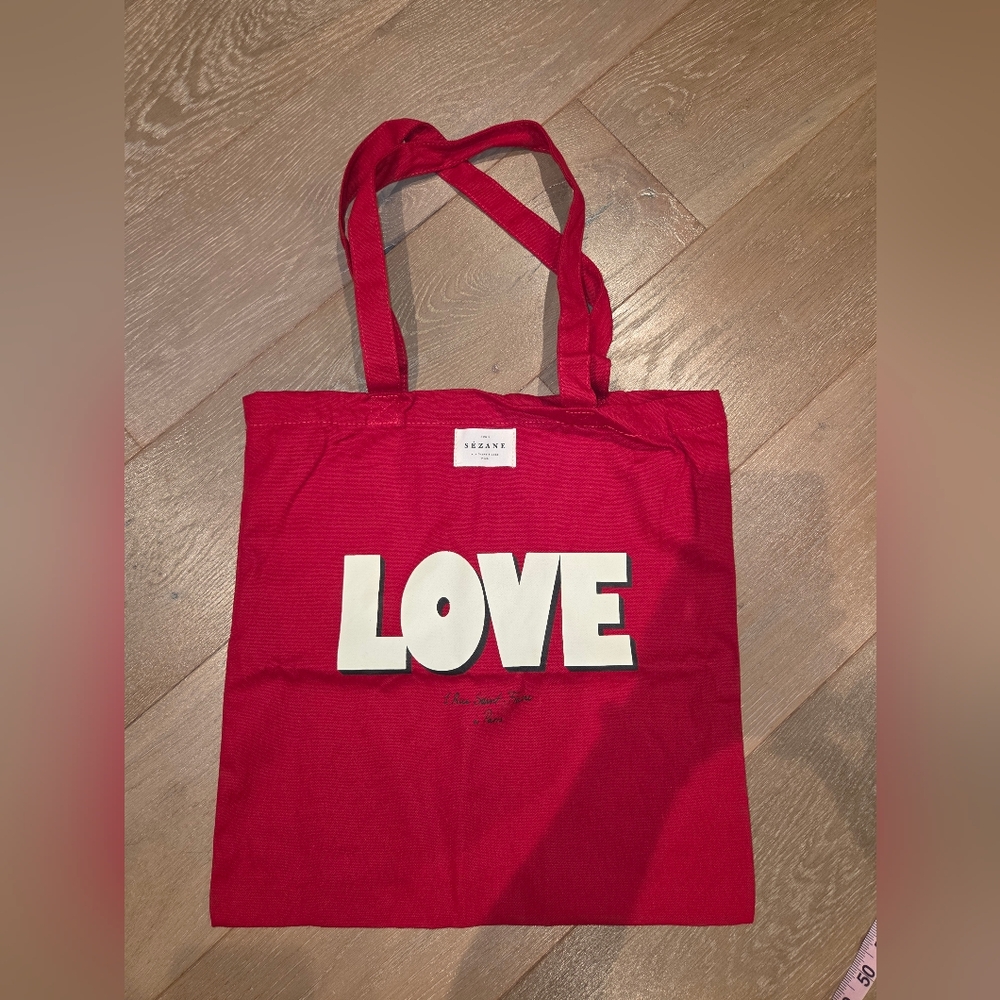 Sezane Valentine's Day Limited Edition Red Tote with LOVE Print NWT And Gift Bag